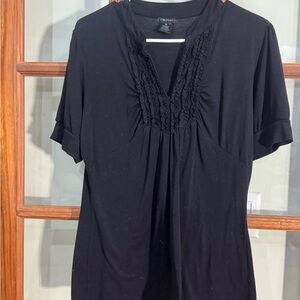 Maurices V-Neck Black Ruffle Top Knit Pleated Blouse Women's Size Medium